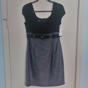 Black & Gray Belted Dress